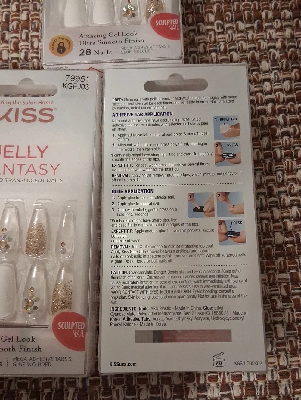 3 Boxes KISS Jelly Fantasy Nail Set - Gold Glitter Long Length